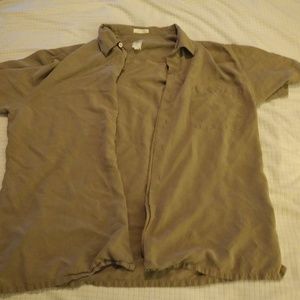 Beige Shirt-Sleeved Casual Dress Shirt
